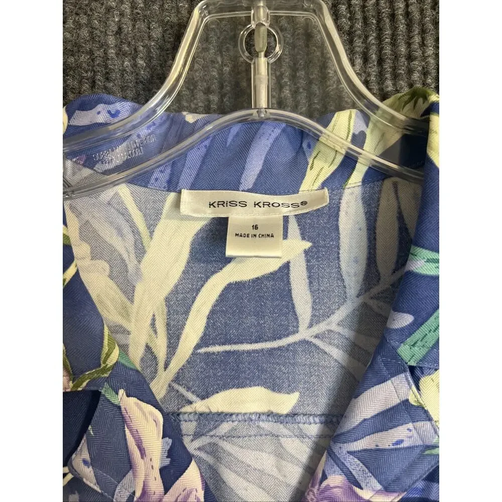 Kriss Kross Womens Floral Tropical Button Up Shirt Size 16 Silk Cruise Resort